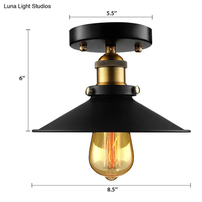 DecorBites™ DecorBites™ Retro Metallic Semi Flush Mount Ceiling Light - Black/Rust Cone Shade, 1 Head - Close to Ceiling Lighting for Balconies