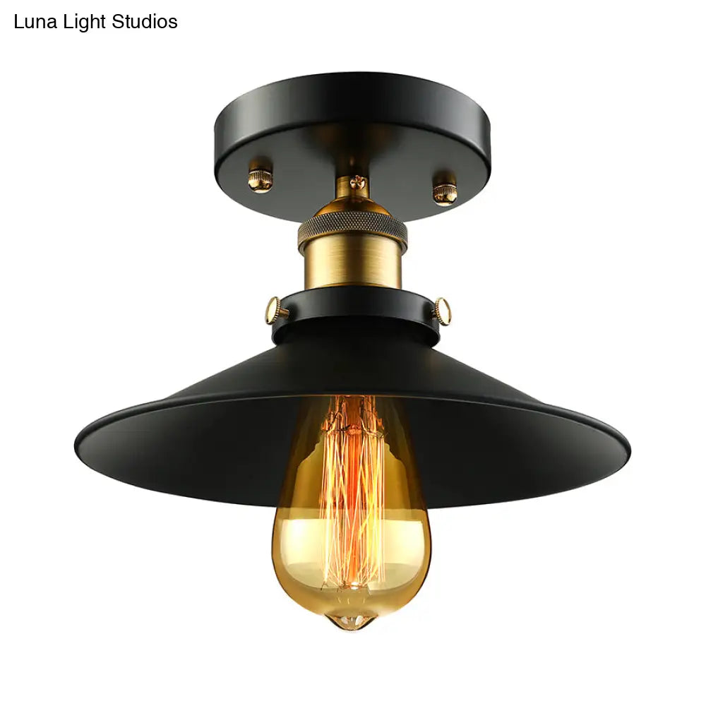 DecorBites™ DecorBites™ Retro Metallic Semi Flush Mount Ceiling Light - Black/Rust Cone Shade, 1 Head - Close to Ceiling Lighting for Balconies