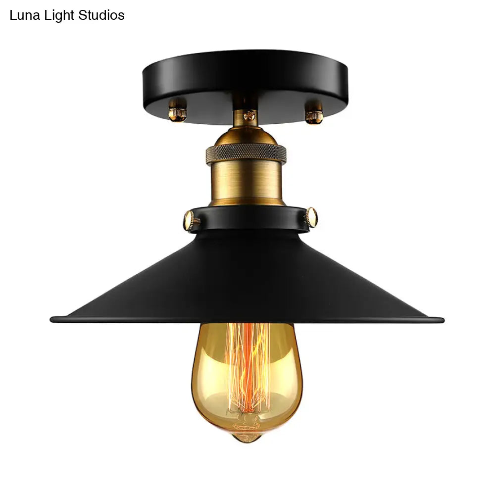 DecorBites™ DecorBites™ Retro Metallic Semi Flush Mount Ceiling Light - Black/Rust Cone Shade, 1 Head - Close to Ceiling Lighting for Balconies