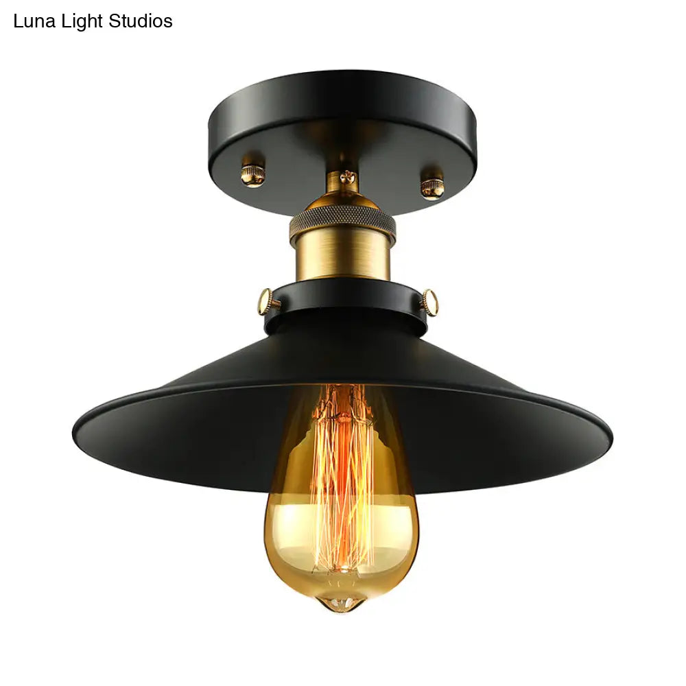 DecorBites™ DecorBites™ Retro Metallic Semi Flush Mount Ceiling Light - Black/Rust Cone Shade, 1 Head - Close to Ceiling Lighting for Balconies