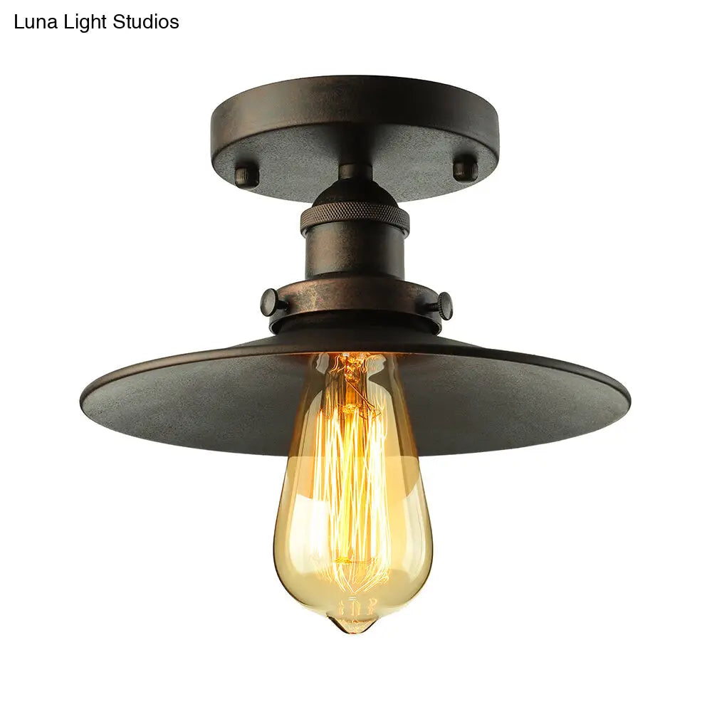 DecorBites™ DecorBites™ Retro Metallic Semi Flush Mount Ceiling Light - Black/Rust Cone Shade, 1 Head - Close to Ceiling Lighting for Balconies