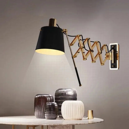DecorBites™ DecorBites™ Retro Metallic Wall Lamp: Extendable Black & Gold Barrel Shade, 1 Head Fixture