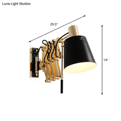 DecorBites™ DecorBites™ Retro Metallic Wall Lamp: Extendable Black & Gold Barrel Shade, 1 Head Fixture