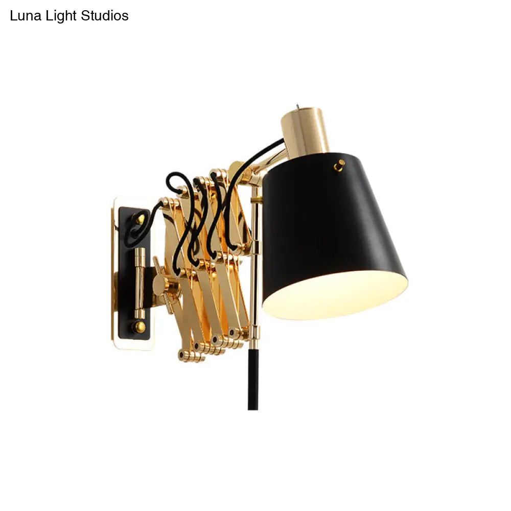 DecorBites™ DecorBites™ Retro Metallic Wall Lamp: Extendable Black & Gold Barrel Shade, 1 Head Fixture