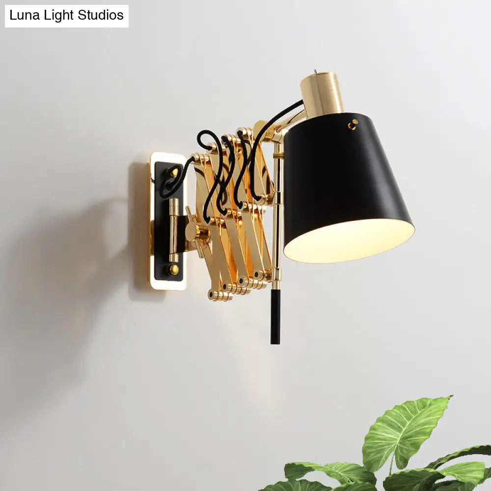 DecorBites™ DecorBites™ Retro Metallic Wall Lamp: Extendable Black & Gold Barrel Shade, 1 Head Fixture