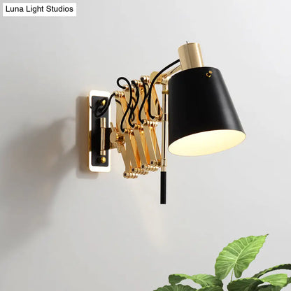 DecorBites™ DecorBites™ Retro Metallic Wall Lamp: Extendable Black & Gold Barrel Shade, 1 Head Fixture