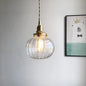 Retro Mini Hanging Light with Oval Green Glass Drop Pendant in Brass