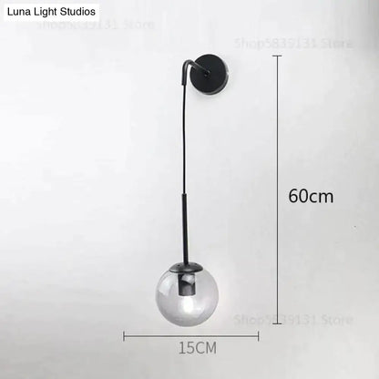 Modern black metal wall lamps with clear glass retro modern glass smoked globe for bedroom lighting