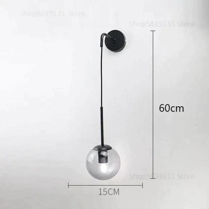 Black metal wall lamps featuring retro modern glass smoked globe for nordic retro modern bedroom lighting