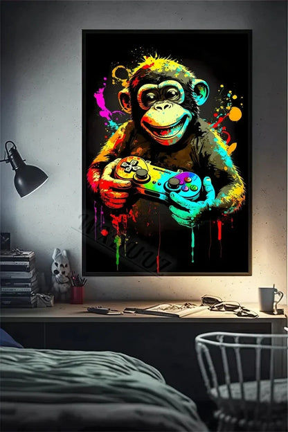 Retro Monkey Gaming Room Wall Art Poster - 07 / 20x30