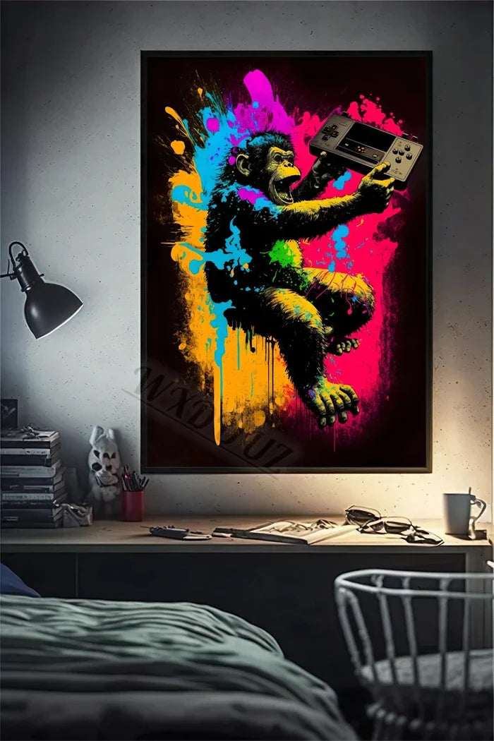 Retro Monkey Gaming Room Wall Art Poster - 12 / 50x70