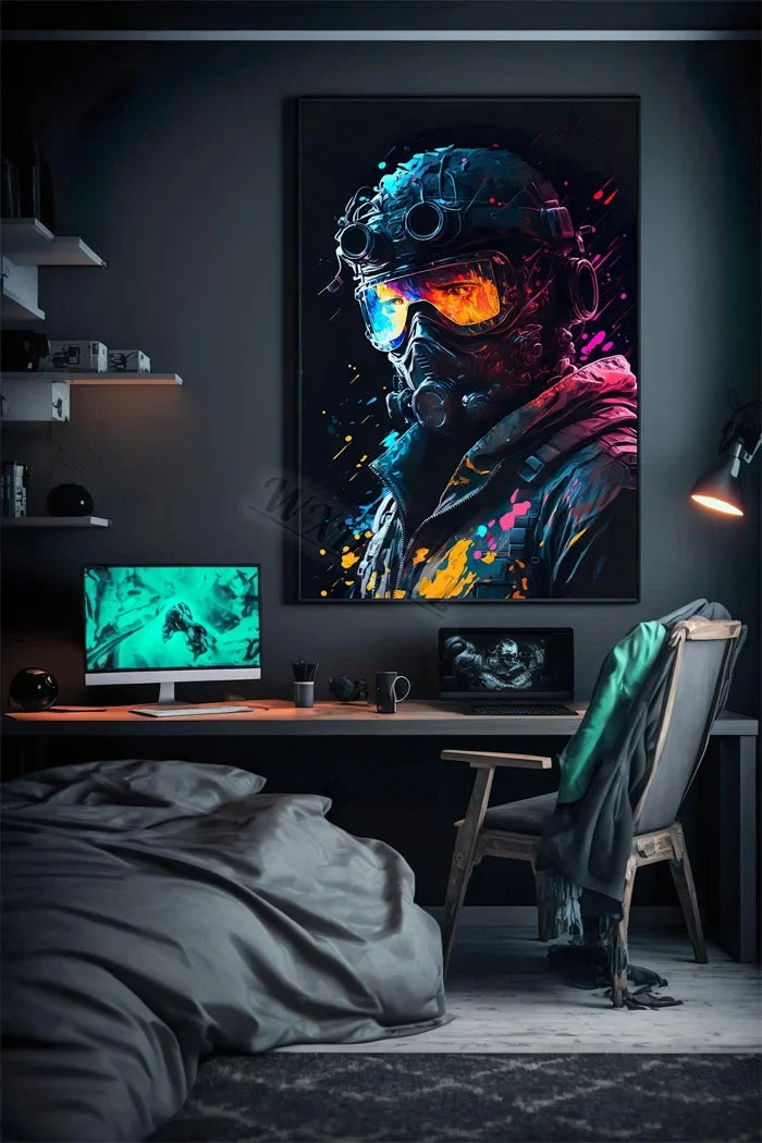 Retro Monkey Gaming Room Wall Art Poster - 13 / 50x70