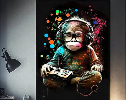 Retro Monkey Gaming Room Wall Art Poster - 15 / 20x30