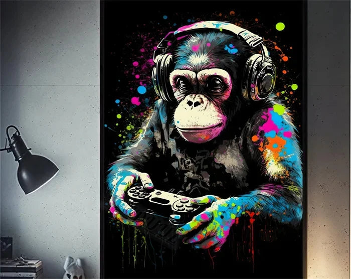 Retro Monkey Gaming Room Wall Art Poster - 17 / 50x70