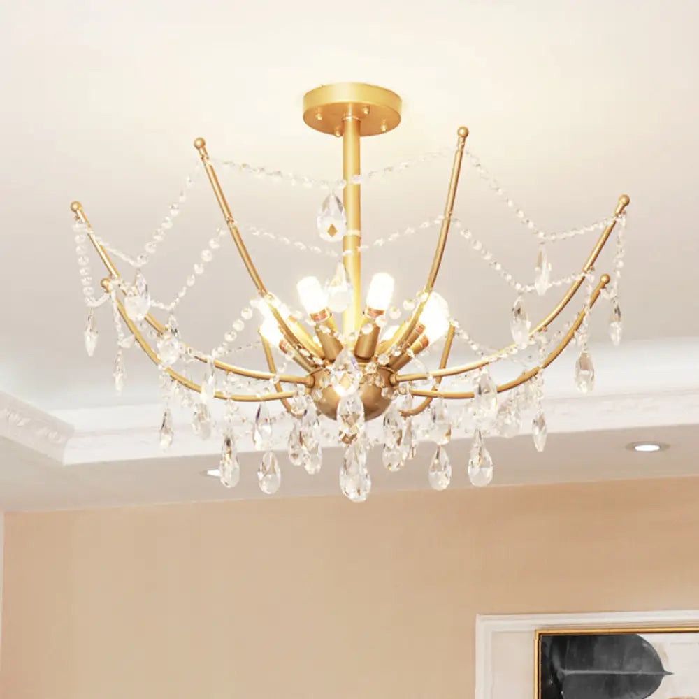 DecorBites™ DecorBites™ Retro Netting Crystal Strand Semi Flush Chandelier - Gold, 6/8 Bulbs