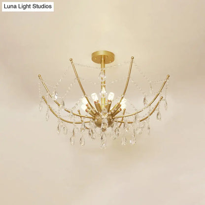 DecorBites™ DecorBites™ Retro Netting Crystal Strand Semi Flush Chandelier - Gold, 6/8 Bulbs