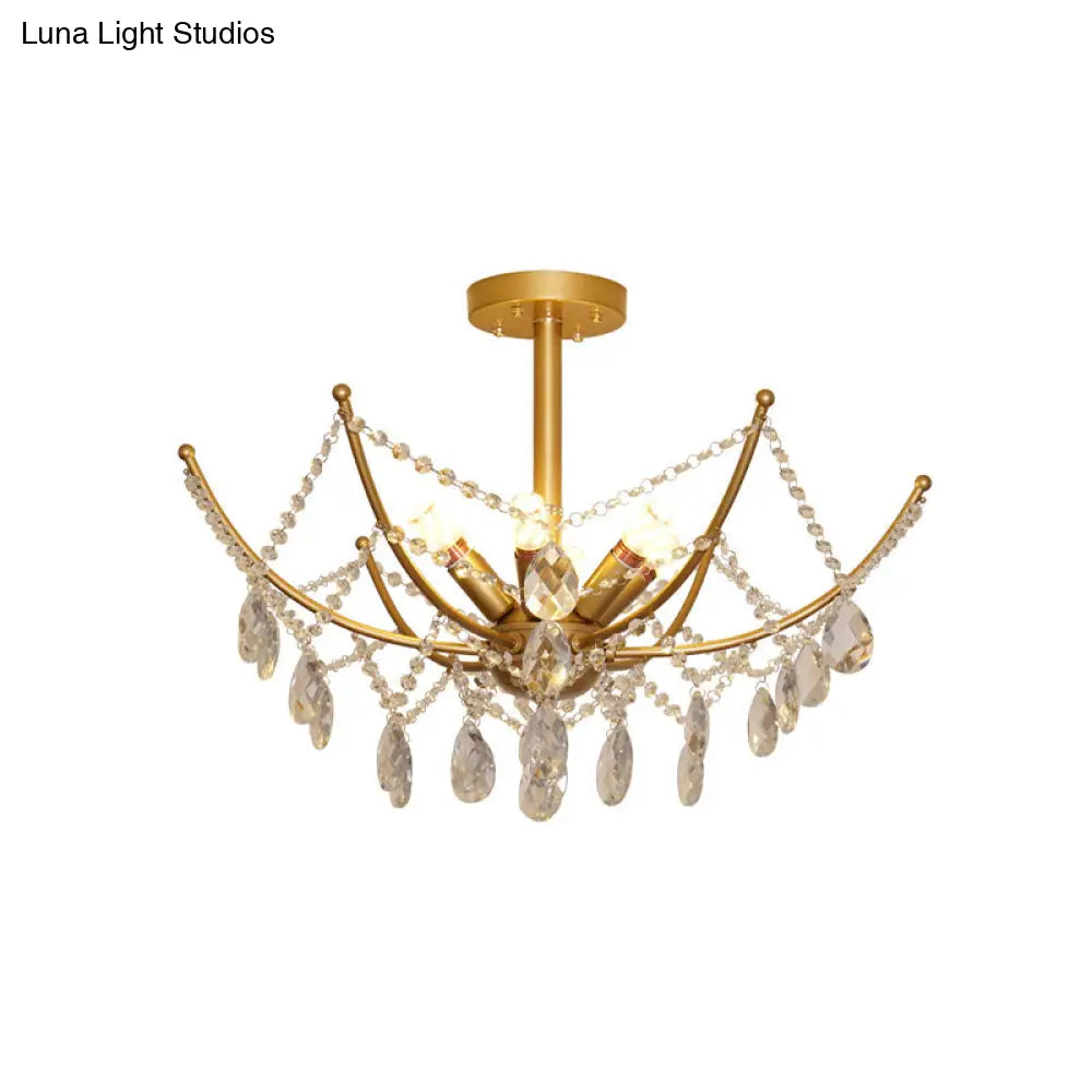 DecorBites™ DecorBites™ Retro Netting Crystal Strand Semi Flush Chandelier - Gold, 6/8 Bulbs