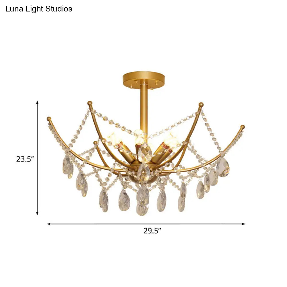 DecorBites™ DecorBites™ Retro Netting Crystal Strand Semi Flush Chandelier - Gold, 6/8 Bulbs