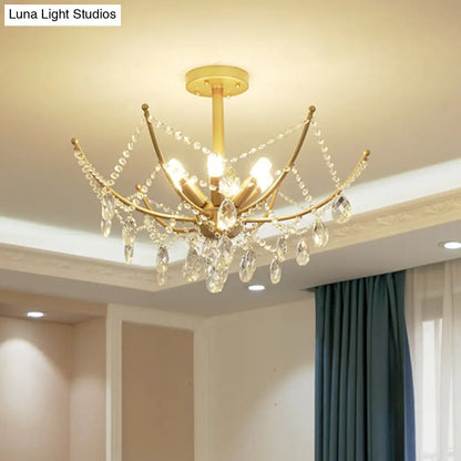 DecorBites™ DecorBites™ Retro Netting Crystal Strand Semi Flush Chandelier - Gold, 6/8 Bulbs
