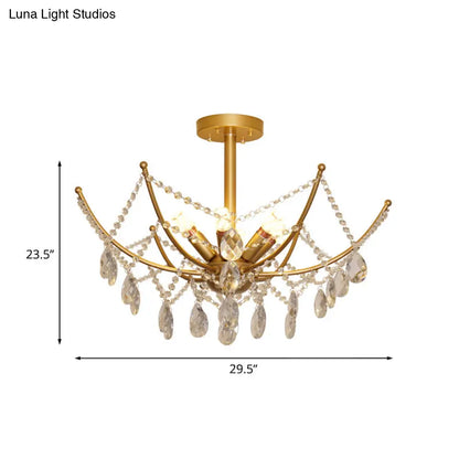 DecorBites™ DecorBites™ Retro Netting Crystal Strand Semi Flush Chandelier - Gold, 6/8 Bulbs