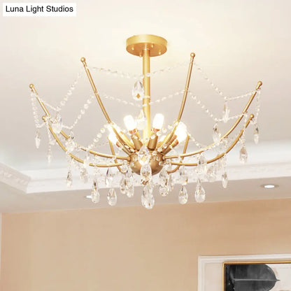 DecorBites™ DecorBites™ Retro Netting Crystal Strand Semi Flush Chandelier - Gold, 6/8 Bulbs