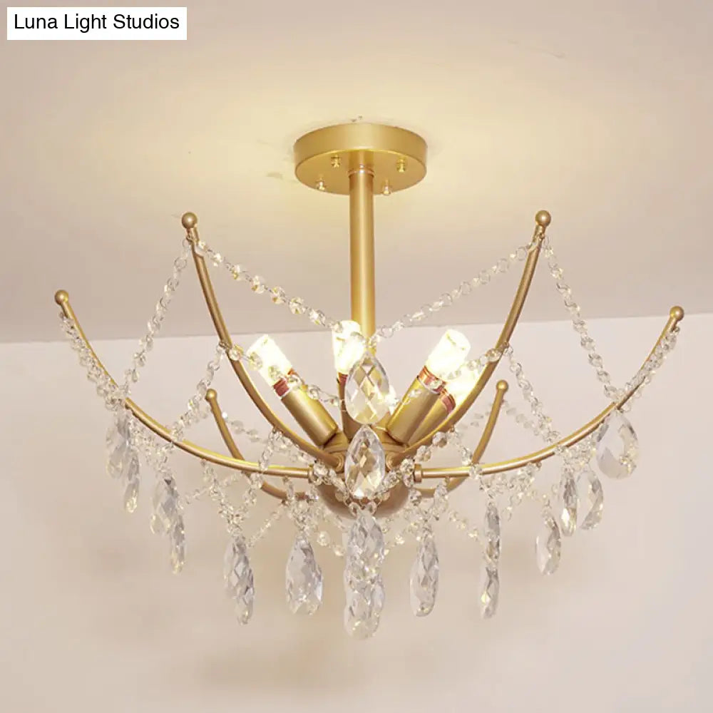 DecorBites™ DecorBites™ Retro Netting Crystal Strand Semi Flush Chandelier - Gold, 6/8 Bulbs
