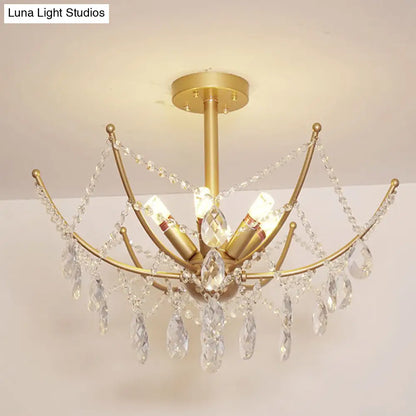 DecorBites™ DecorBites™ Retro Netting Crystal Strand Semi Flush Chandelier - Gold, 6/8 Bulbs