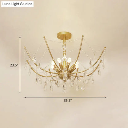 DecorBites™ DecorBites™ Retro Netting Crystal Strand Semi Flush Chandelier - Gold, 6/8 Bulbs