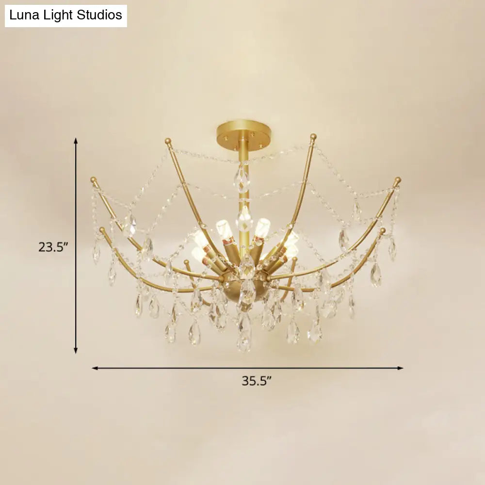 DecorBites™ DecorBites™ Retro Netting Crystal Strand Semi Flush Chandelier - Gold, 6/8 Bulbs