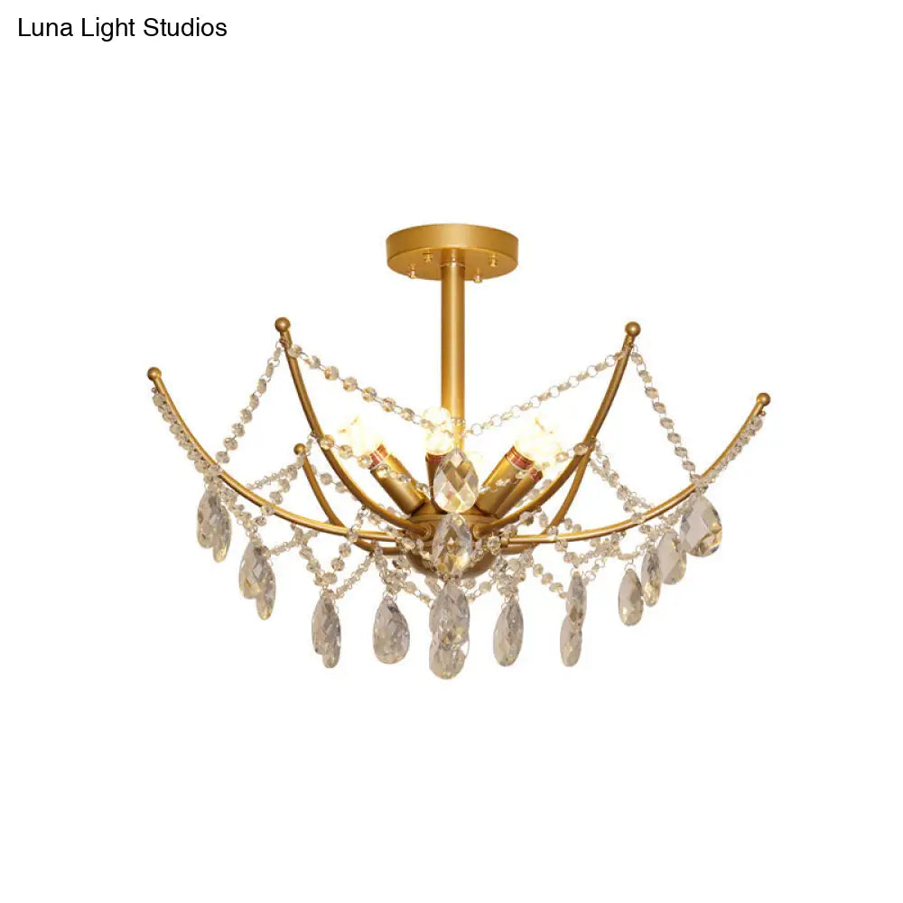 DecorBites™ DecorBites™ Retro Netting Crystal Strand Semi Flush Chandelier - Gold, 6/8 Bulbs