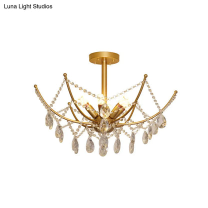 DecorBites™ DecorBites™ Retro Netting Crystal Strand Semi Flush Chandelier - Gold, 6/8 Bulbs
