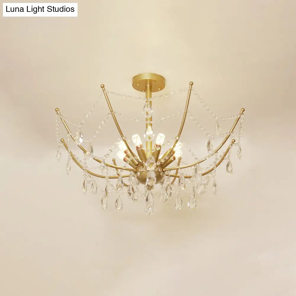DecorBites™ DecorBites™ Retro Netting Crystal Strand Semi Flush Chandelier - Gold, 6/8 Bulbs