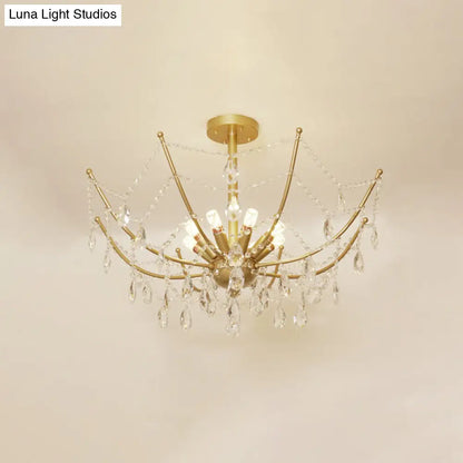 DecorBites™ DecorBites™ Retro Netting Crystal Strand Semi Flush Chandelier - Gold, 6/8 Bulbs