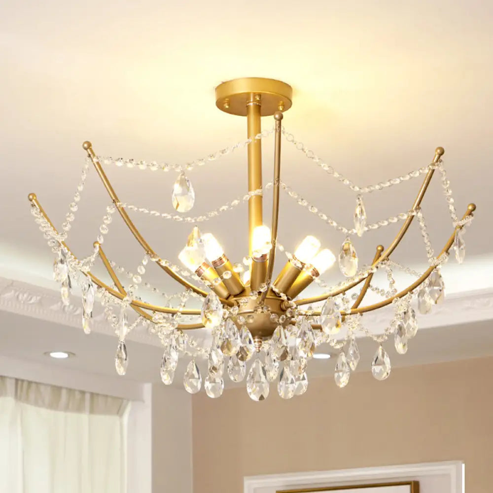 DecorBites™ DecorBites™ Retro Netting Crystal Strand Semi Flush Chandelier - Gold, 6/8 Bulbs