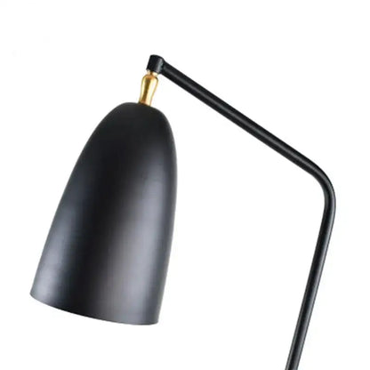 Black matte finished retro nordic grasshopper floor lamp with curved arm and gold accent for living room decorbites floor lamp