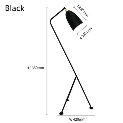 Black matte finish retro nordic grasshopper floor lamp with tripod base for living room decorbites grasshopper floor