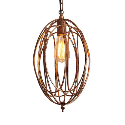 Retro Oval Pendant Light with Metallic Cage Shade - Black/White - Living Room Ceiling Lamp