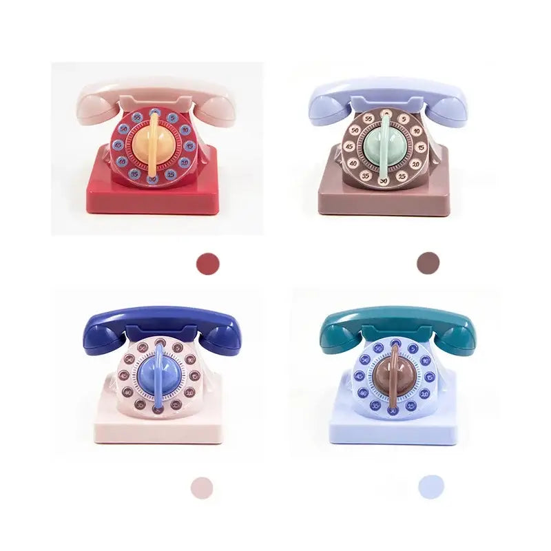 Retro pastel mechanical telephone kitchen timer with plastic body and colorful handset accents for cute telephone kitchen decorbites