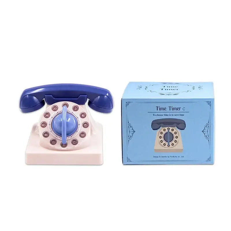 Retro pastel blue and cream rotary phone kitchen timer with mechanical dial decorbites cute telephone kitchen timer