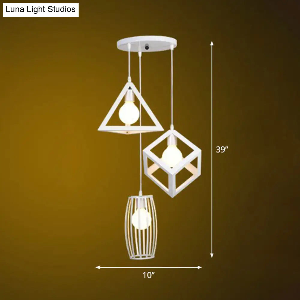 Retro Pendant Ceiling Light with Iron Frame - 3 Bulbs - Multi Lamp Pendant Ideal for Restaurants