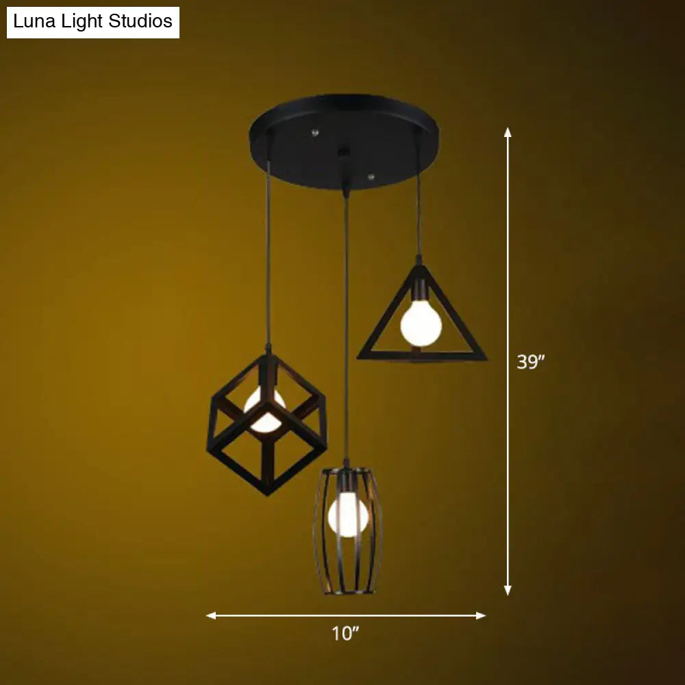 Retro Pendant Ceiling Light with Iron Frame - 3 Bulbs - Multi Lamp Pendant Ideal for Restaurants