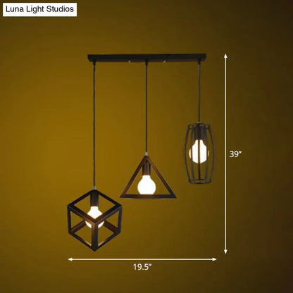 Retro Pendant Ceiling Light with Iron Frame - 3 Bulbs - Multi Lamp Pendant Ideal for Restaurants