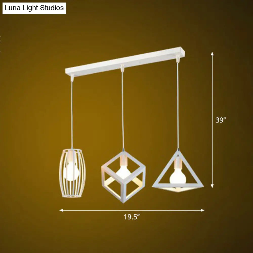 Retro Pendant Ceiling Light with Iron Frame - 3 Bulbs - Multi Lamp Pendant Ideal for Restaurants