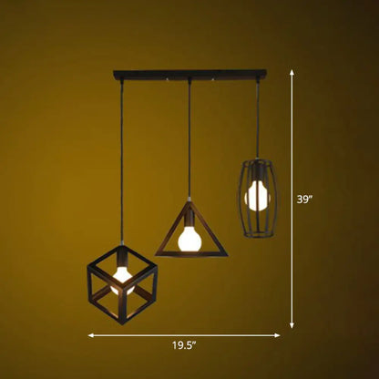 Retro Pendant Ceiling Light with Iron Frame - 3 Bulbs - Multi Lamp Pendant Ideal for Restaurants