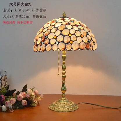 Retro pink stained glass brass desk lamp with a seashell dome shade and ornate brass base perfect for decorbites brass desk lamp