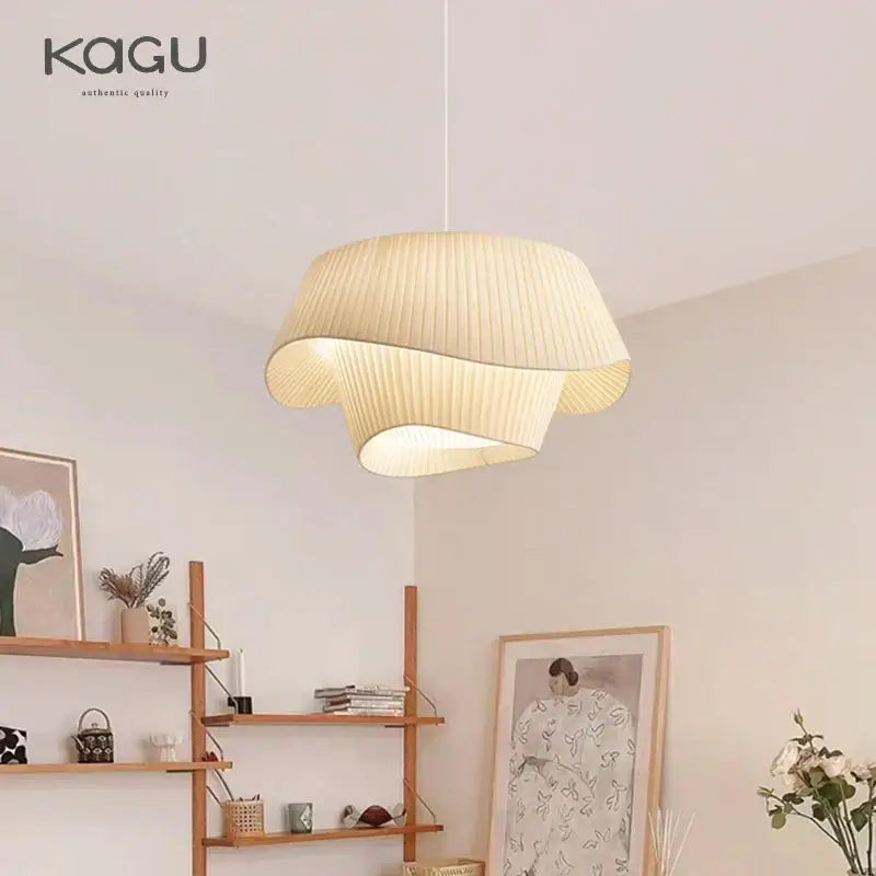 Retro pleated cream fabric chandelier bedroom pendant light featuring decorbites cream fabric and layered design