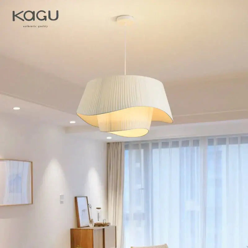 Retro pleated cream fabric chandelier bedroom pendant light featuring decorbites cream fabric with modern layered design