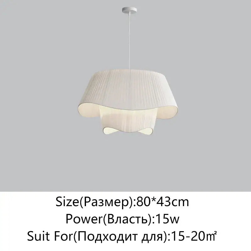 Modern decorbites cream fabric chandelier with pleated tiers and minimalist metal fixture for bedroom pendant light decor
