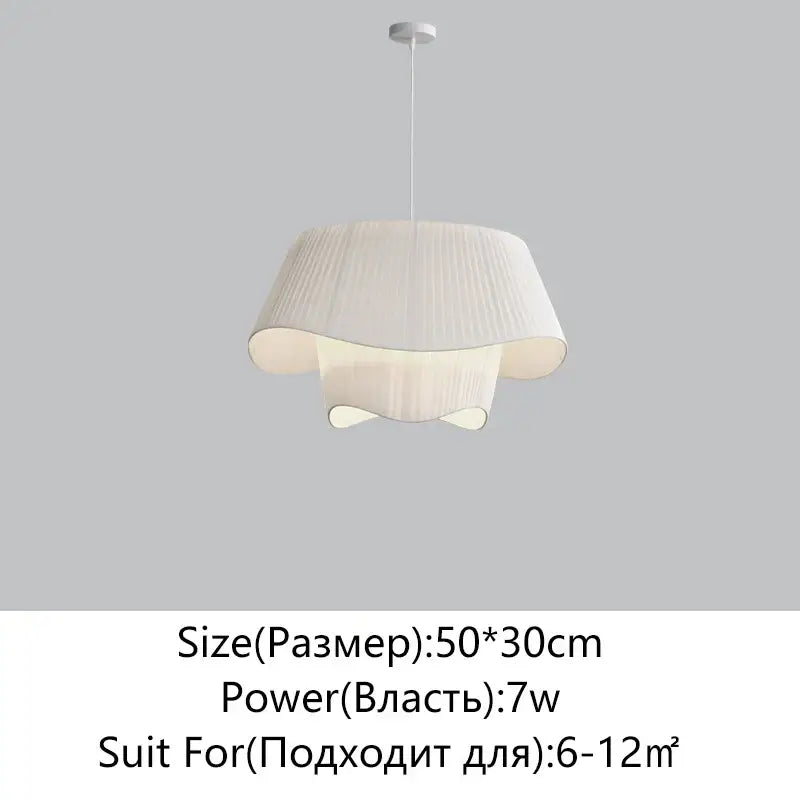 Modern retro pleated cream fabric chandelier bedroom pendant light with layered white pleated fabric by decorbites cream fabric