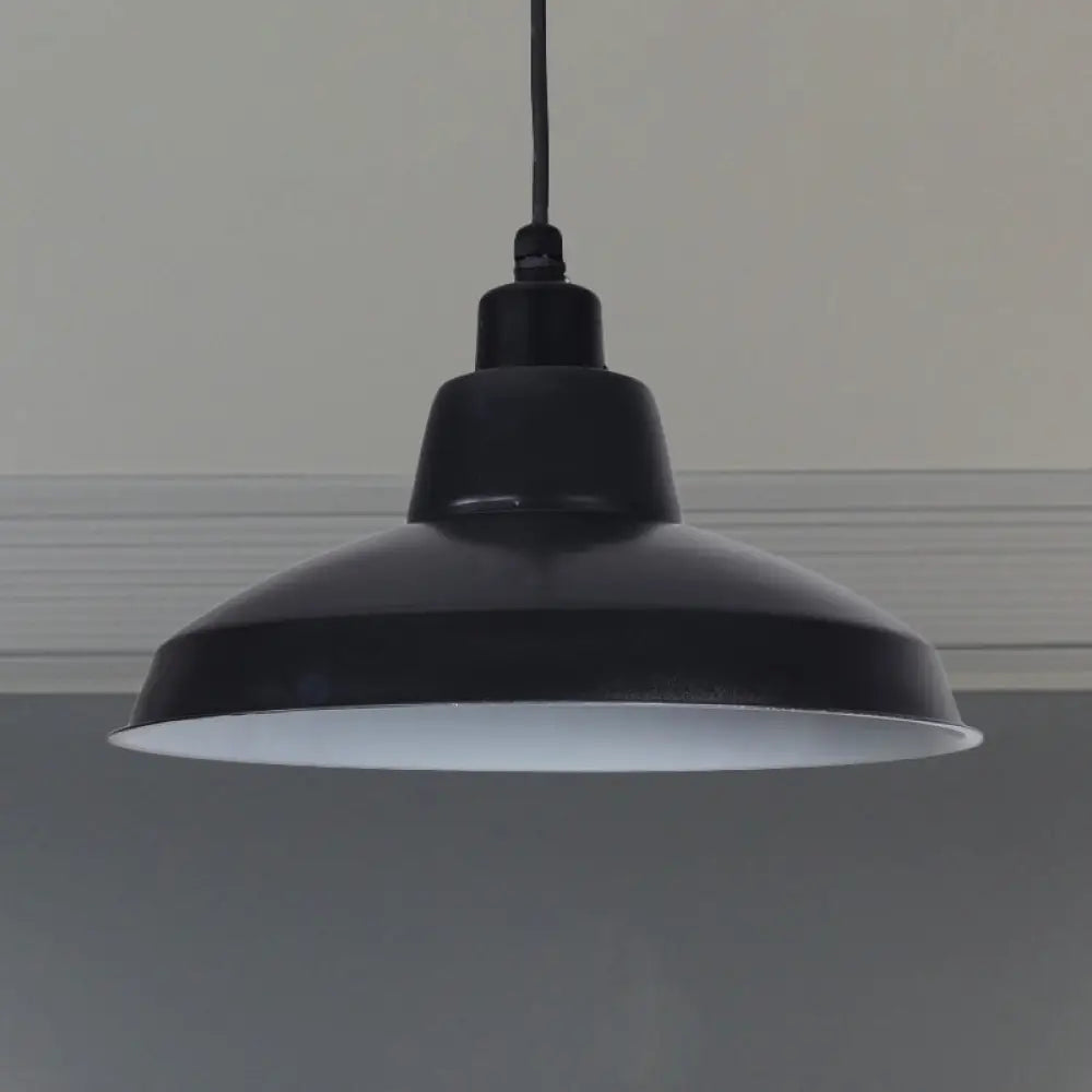 Retro Polished Black/White Bowl Pendant Light – Stylish 1-Head Indoor Ceiling Fixture